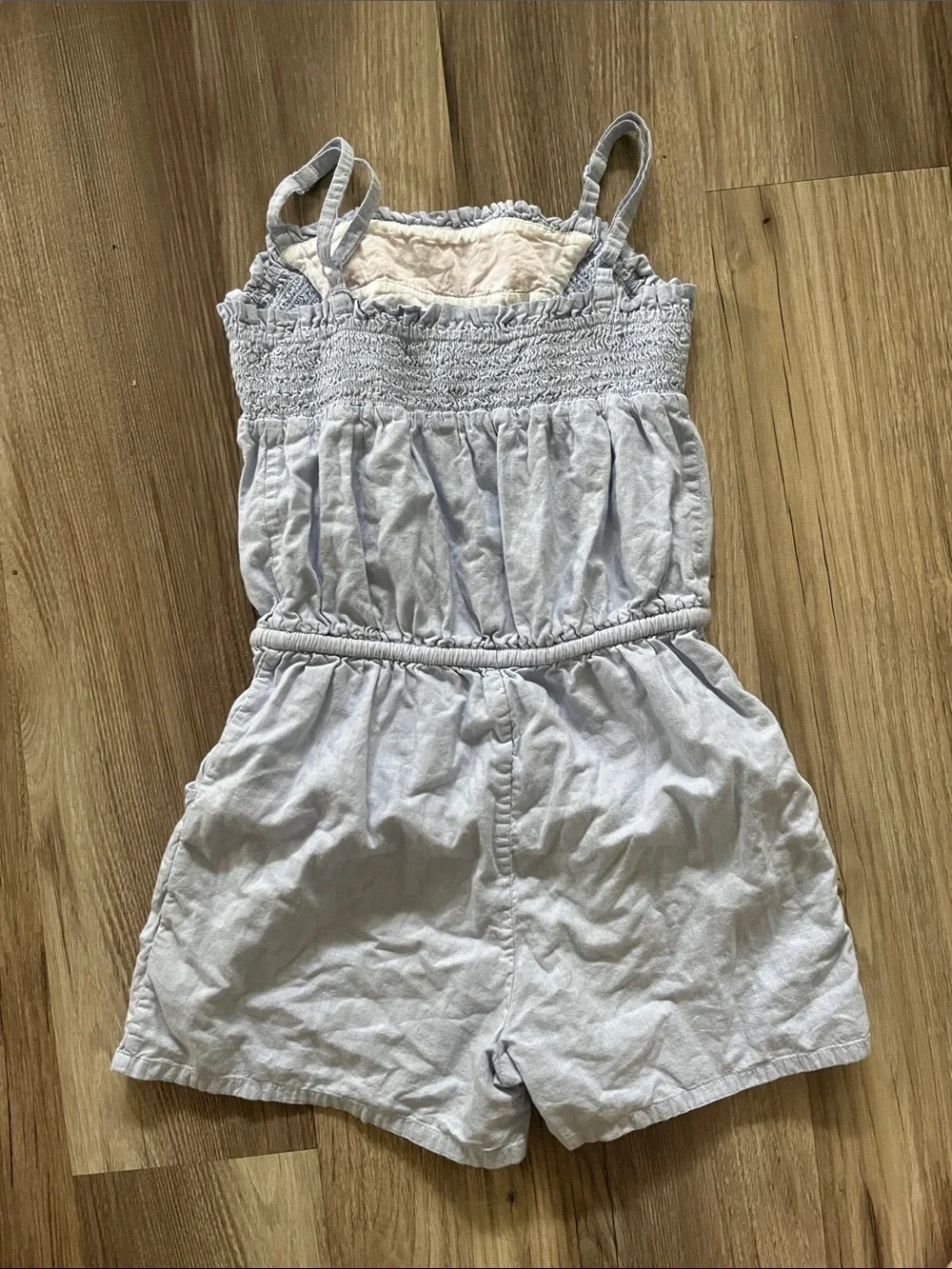 Mini Boden Light Blue Girls Romper with Pink Accents, like new